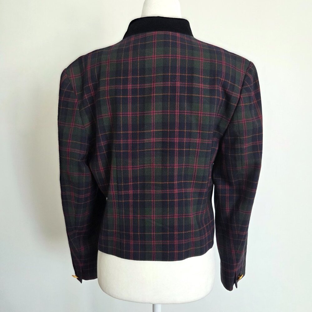 Vtg Wool Plaid Blazer Size 8P Velvet Trim Gold Button Old Money Heritage‎ Preppy - Picture 2 of 15